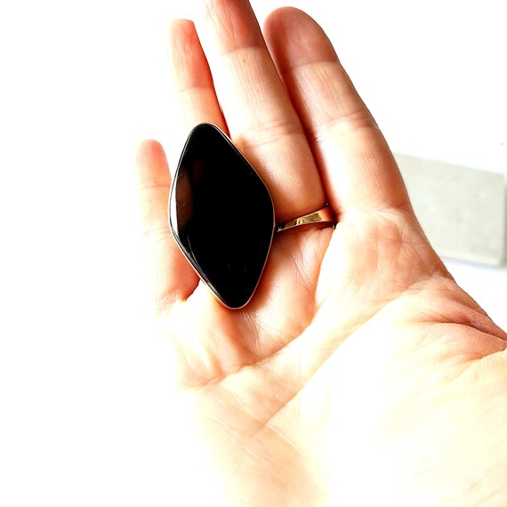 Black Agate Diamond-Shaped Ring, Size 7, Silver T… - image 4