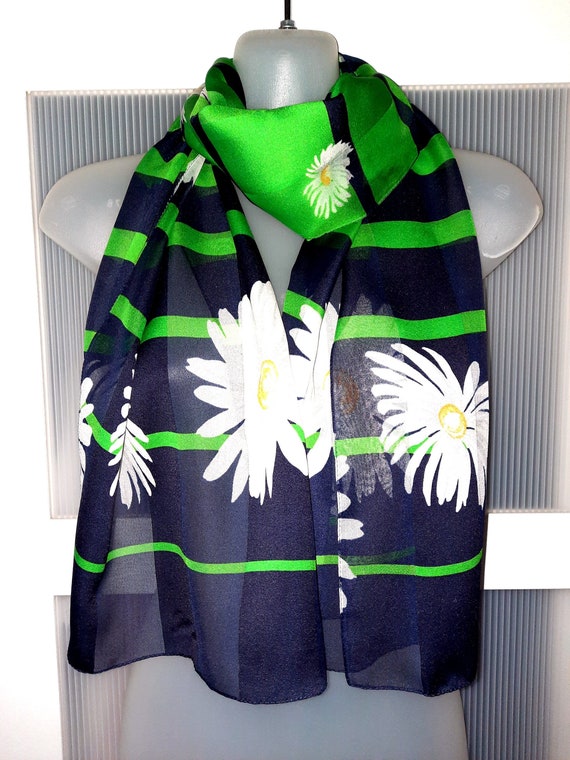 Gifts for Her DAISY SCARF Green Navy Blue White Y… - image 4