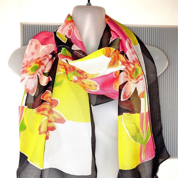 Foulard Femme à Motif Fleuri Rectangulaire Bleu | GEMO