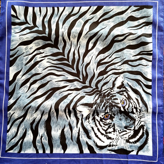 TIGER Animal Print Scarf Bandana Small Square Cot… - image 2