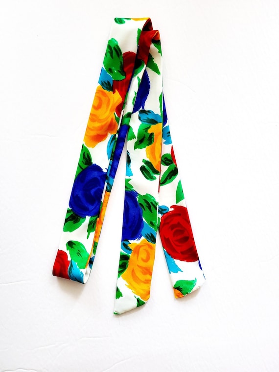 60s Clothing Multicolored Floral Skinny Scarf Belt
