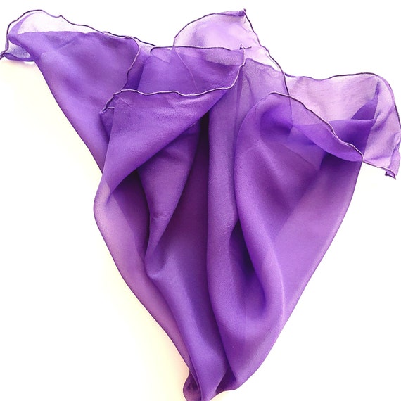 70s SILK CHIFFON SCARF Purple Crepe Georgette Sca… - image 10