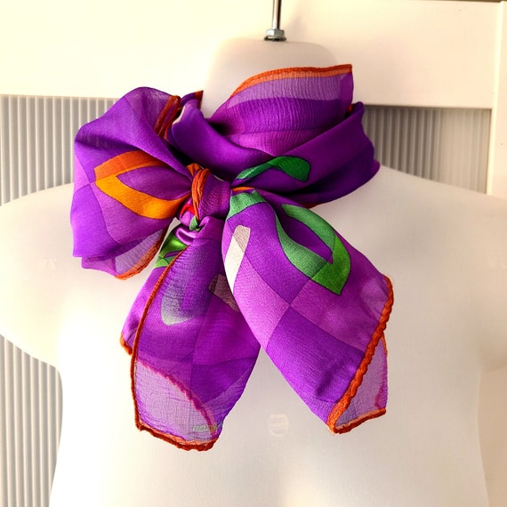 ALBERT NIPON Designer Scarf Silk Chiffon Purple O… - image 6