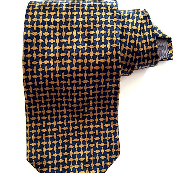 Cravatta In Seta Geometrica Oro Con Medaglione - Fatta A Mano