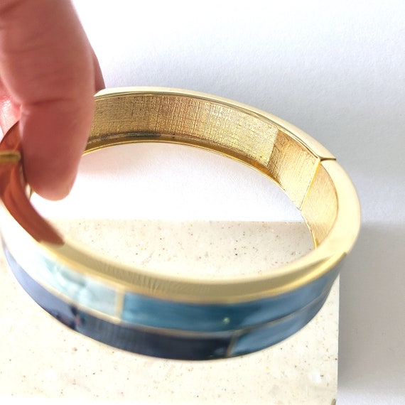 BLUE ENAMELED Bracelet Gold Tone Cuff Bracelet 60… - image 10