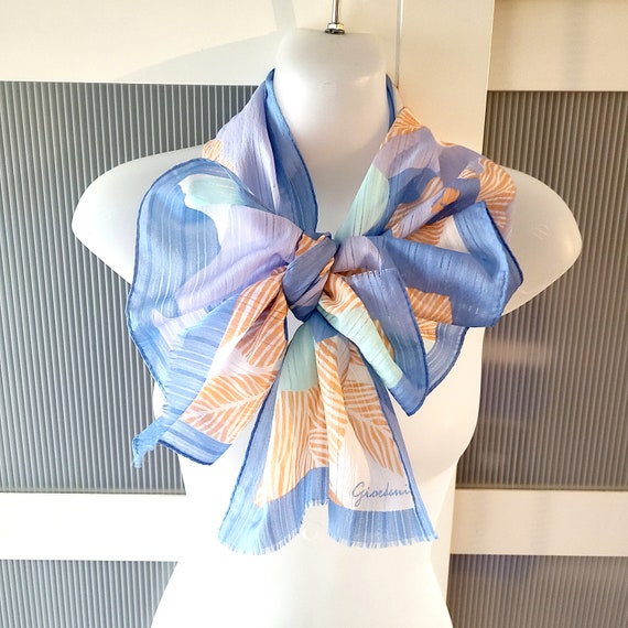 GIORDANI SCARF Blue Peach Pink Orange Floral Desi… - image 10