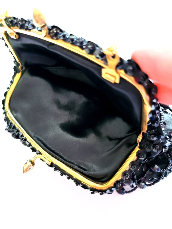 60s Evening Bag Purse Hong Kong Black Beaded Smal… - image 7