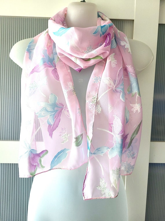 PINK SCARF Baby Blue Floral Design Blush Pink Wed… - image 1