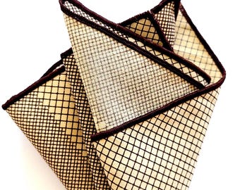 BROWN POCKET SQUARE: Checkered Cotton Sherlock Holmes Style, Man Fall Fashion Accessories