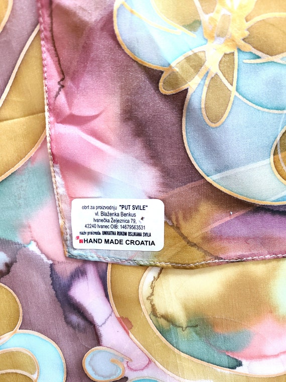 Ivory Blue Pink Floral Silk Blend Accent Scarf Hair Tie Allison Floral Hair Scarf | Skinny Scarf main image 4