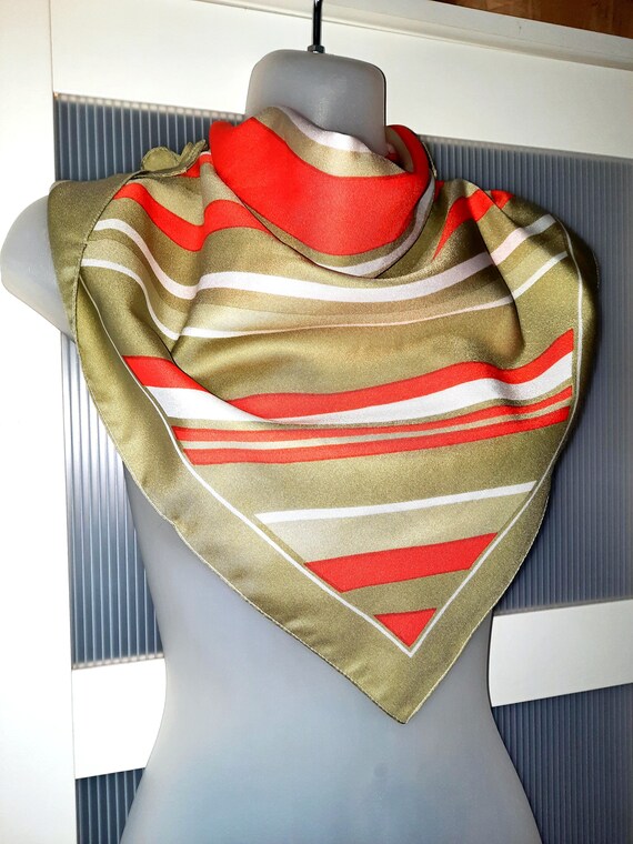 Orange Beige White Scarf Square Scarf Striped Sca… - image 7