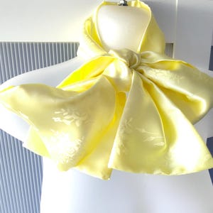 Yellow Silk Satin Scarf: Floral Sash Belt, Hair Tie Headband, Roses Embossed Design