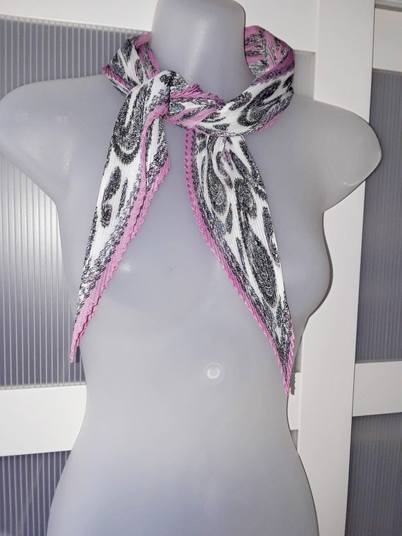 Pink Black Scarf Paisley Design Diamond Shaped Pl… - image 5