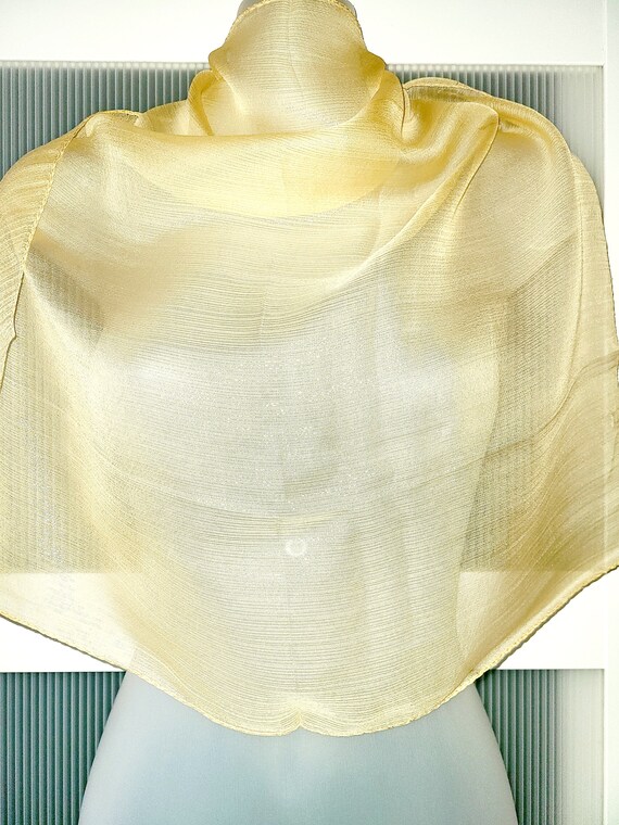 Yellow SILK SCARF with Metallic Thread Neck Wrap … - image 9