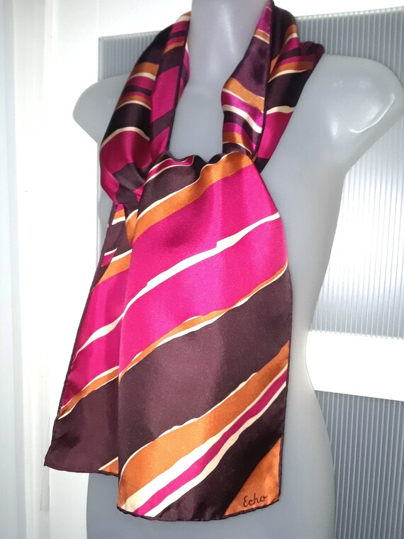 ECHO Silk Scarf Designer Silk Scarf Striped Pink … - image 5