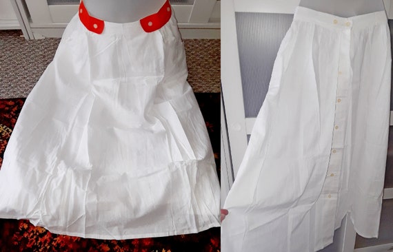 Rare Vintage Buttoned Up White Cotton Skirt with f