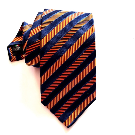 Cravate rayée orange bleu SERICA TIE ITALY Cravate doublée de