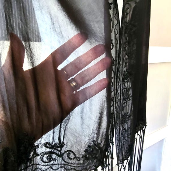 Embroidered Sheer Long Neck Scarf