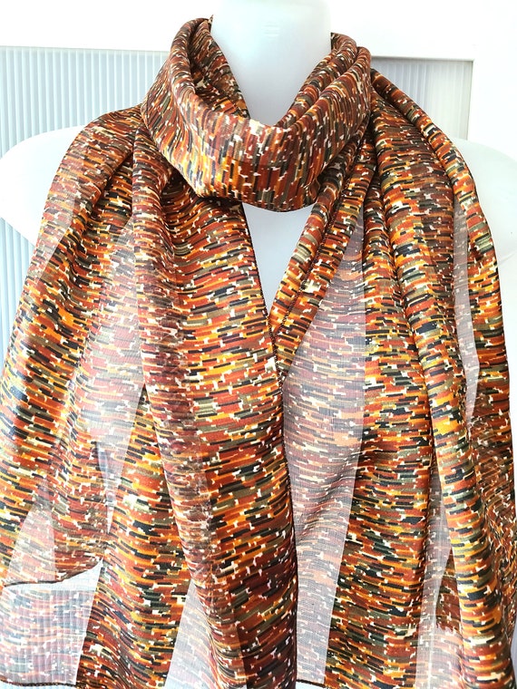 BROWN SCARF Gold Green Abstract Design Dress Jack… - image 10