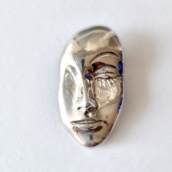 Art Deco Style Lady Head Brooch Sterling Silver S… - image 2