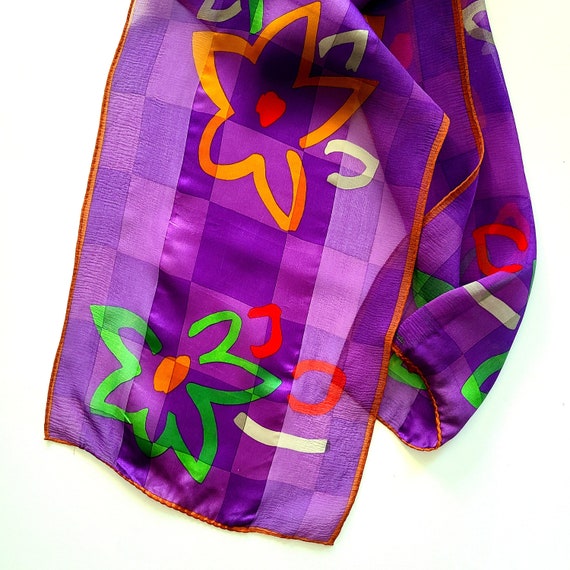 ALBERT NIPON Designer Scarf Silk Chiffon Purple O… - image 2