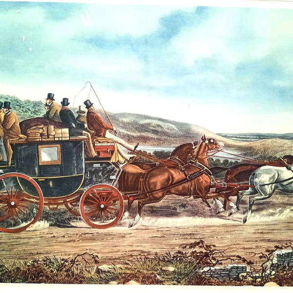 HORSES Decor The Road Vesus Rail Art by Charles Cooper Henderson Stagecoach Horses Vintage Placemat UK Plaque Wall Hanging Home Decor Gifts
