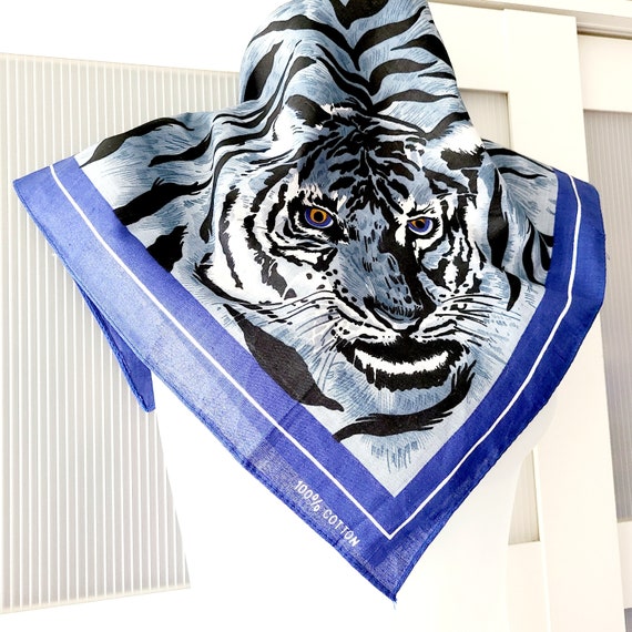 TIGER Animal Print Scarf Bandana Small Square Cot… - image 7