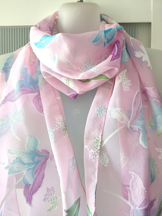 PINK SCARF Baby Blue Floral Design Blush Pink Wed… - image 10