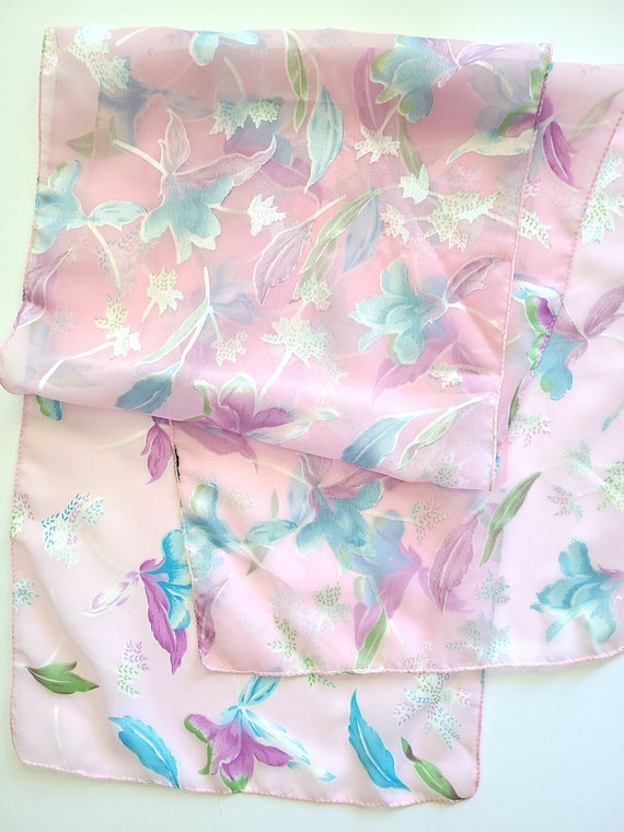 PINK SCARF Baby Blue Floral Design Blush Pink Wed… - image 4