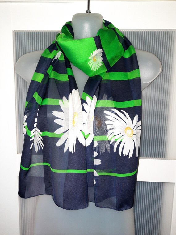 Gifts for Her DAISY SCARF Green Navy Blue White Y… - image 9