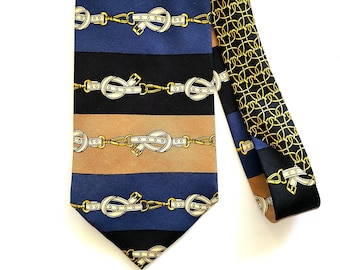 80年代ヴィンテージ ブルー グッチ シルク ホースビット ネクタイ