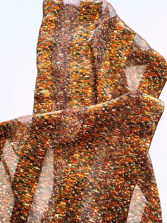 BROWN SCARF Gold Green Abstract Design Dress Jack… - image 1