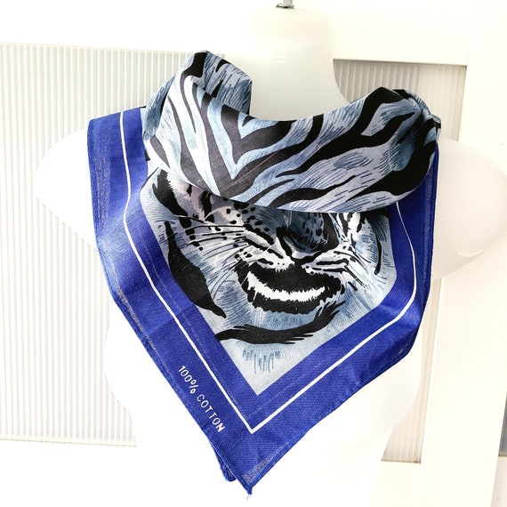 TIGER Animal Print Scarf Bandana Small Square Cot… - image 10