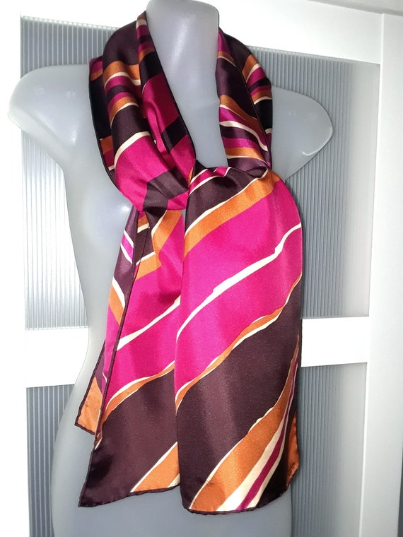 ECHO Silk Scarf Designer Silk Scarf Striped Pink … - image 6