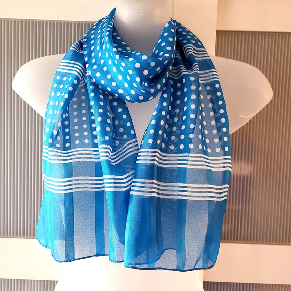 BLUE POLKA DOT Scarf Sky Blue Striped Nautical Cute Lined Scarf Summer  Dress Shirt Jacket Accessories Headband Hair Tie Bag Decor Best Gift