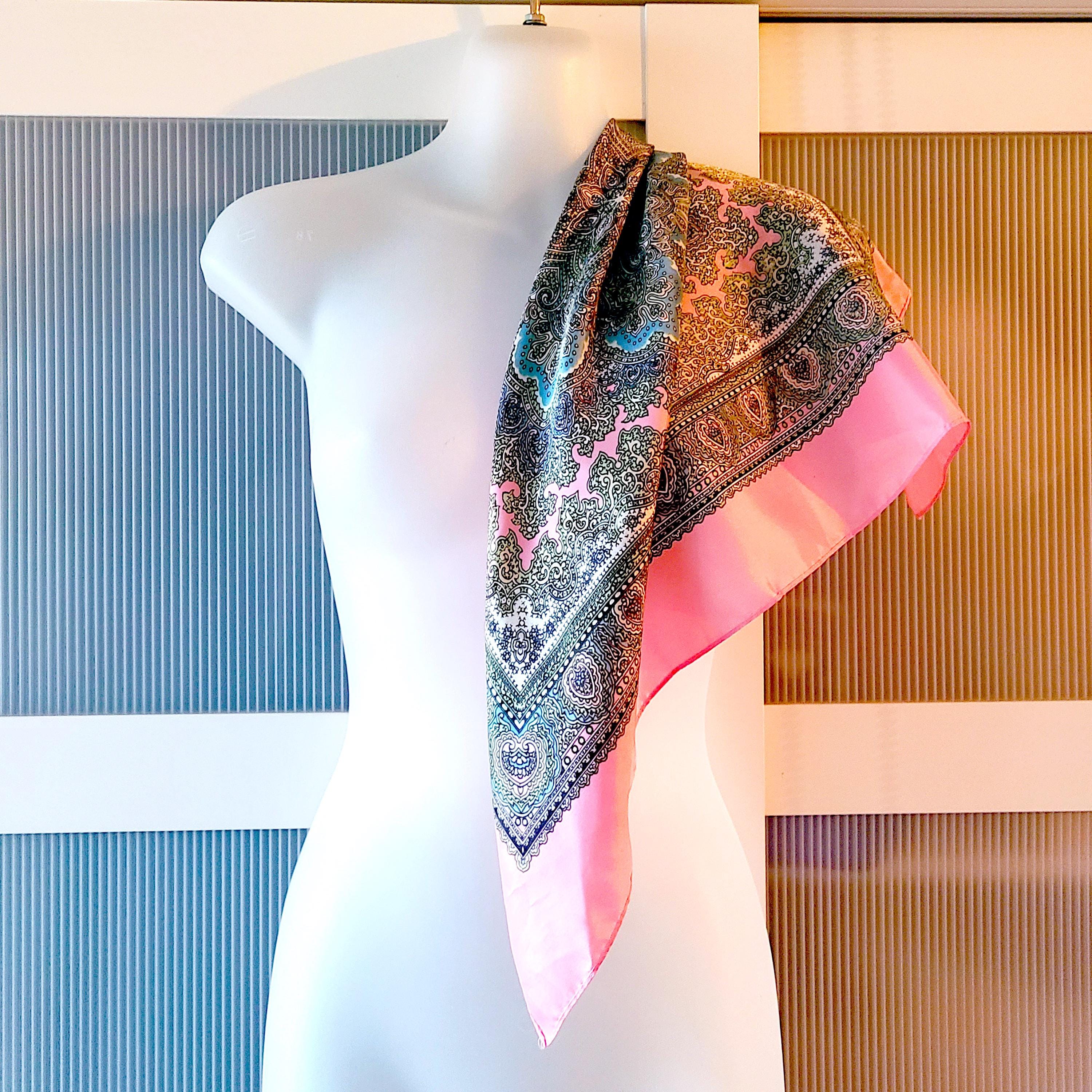 White Paisley Silk Scarf with Pink and Teal Details White Paisley Silk Scarf with Pink and Teal Details main image 2