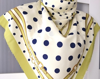 Polka Dot Fabric Square: Lime Green Navy Blue Large Dots Design (27x27 in)