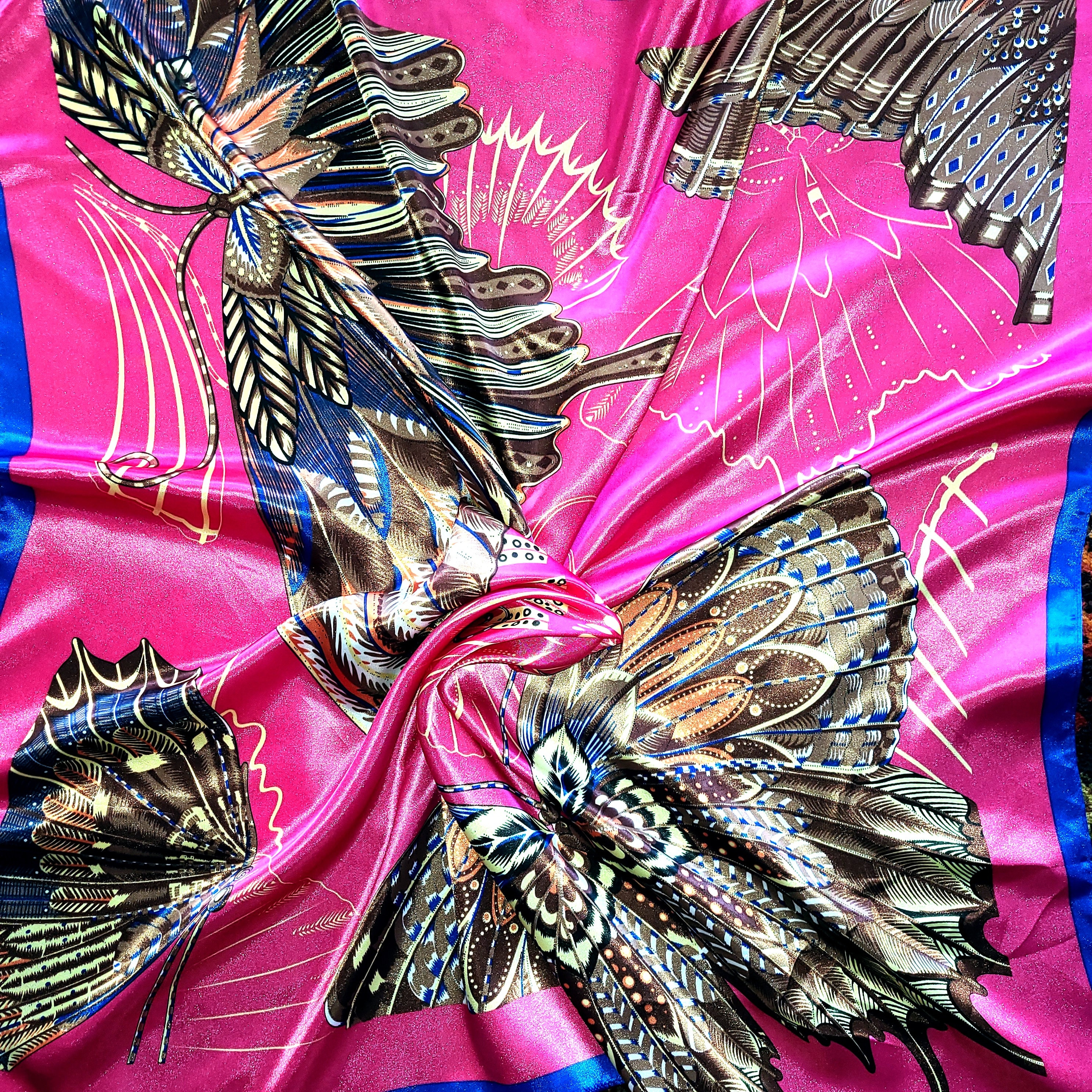 Pink Scarf Butterfly Design Silk Satin Decor Women  display picture 3