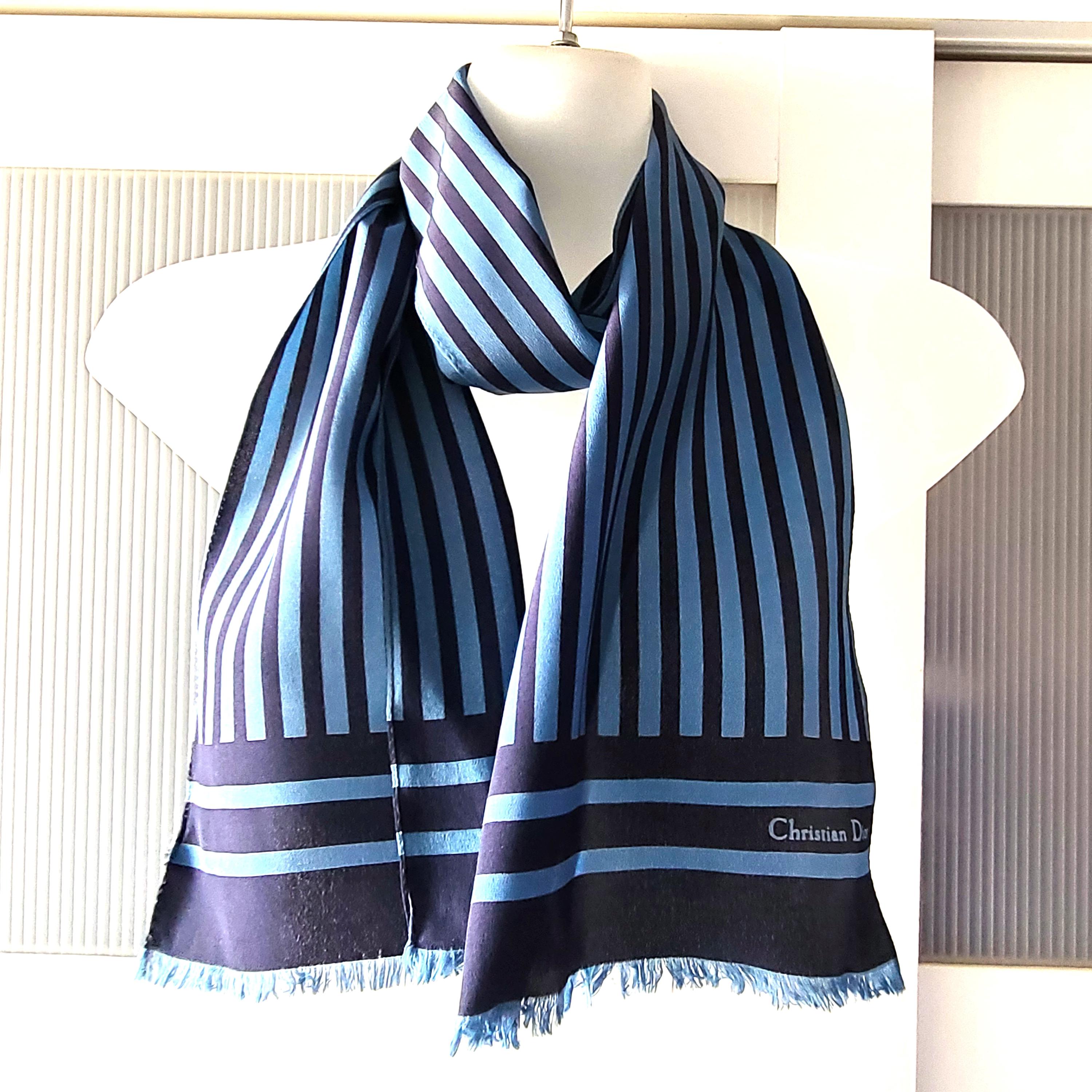 Christian Dior ネイビー スカーフ Silk Scarf CHRISTIAN DIOR Designer Blue Jeans Accessories