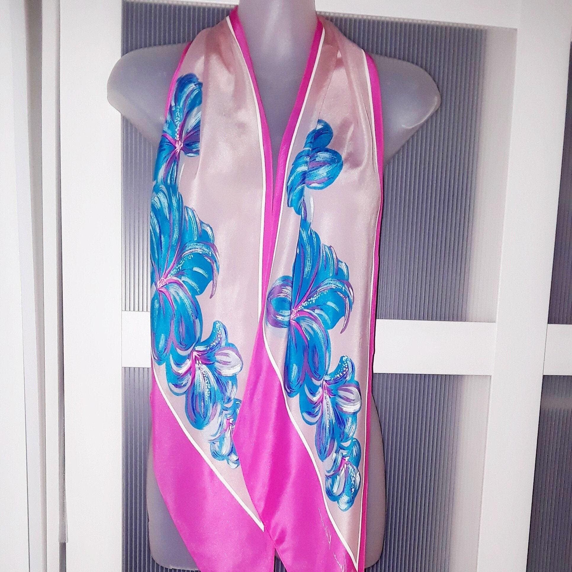 Pink and blue chain Silky Scarf Wholesale Chain Pattern Latest Design 180 by 90 Silk Scarf main image 4