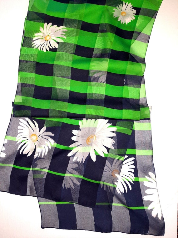 Gifts for Her DAISY SCARF Green Navy Blue White Y… - image 1