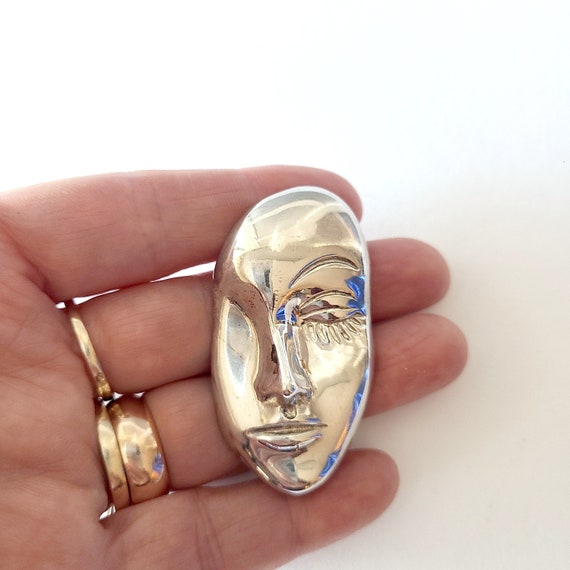 Art Deco Style Lady Head Brooch Sterling Silver S… - image 1