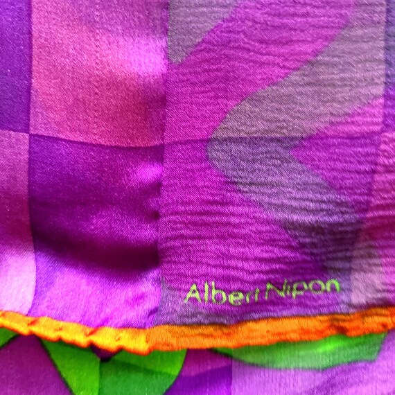 ALBERT NIPON Designer Scarf Silk Chiffon Purple O… - image 10