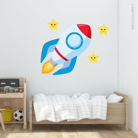 Rocket Space Wall Decal Fabric Wall Decal Space Bedroom Space Rocket Star Wall Decals