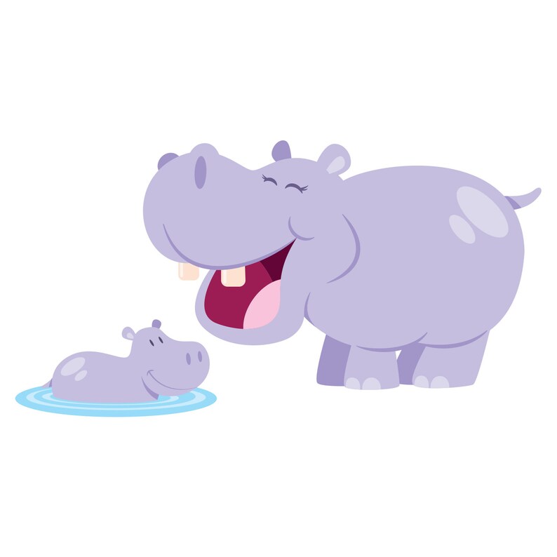Jungle Wall Decal Jungle Bedroom Hippopotamus Animal Wall Decal Fabric Wall Decal Safari Hippo and Baby Hippo