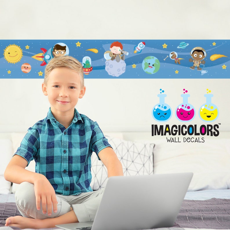 Space Wallpaper Border Fabric Wall Decal Kids Wallpaper Etsy