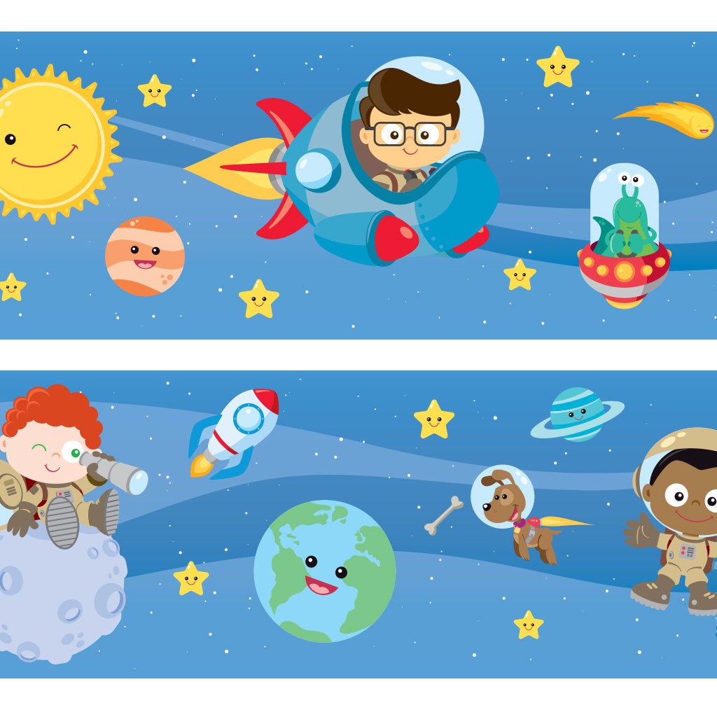 Space Wallpaper Border Fabric Wall Decal Kids Wallpaper Etsy