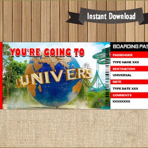 Universal Studios Surprise Trip, Ticket Gift, Surprise Trip to Universal Studios, Editable text, Type, INSTANT DOWNLOAD