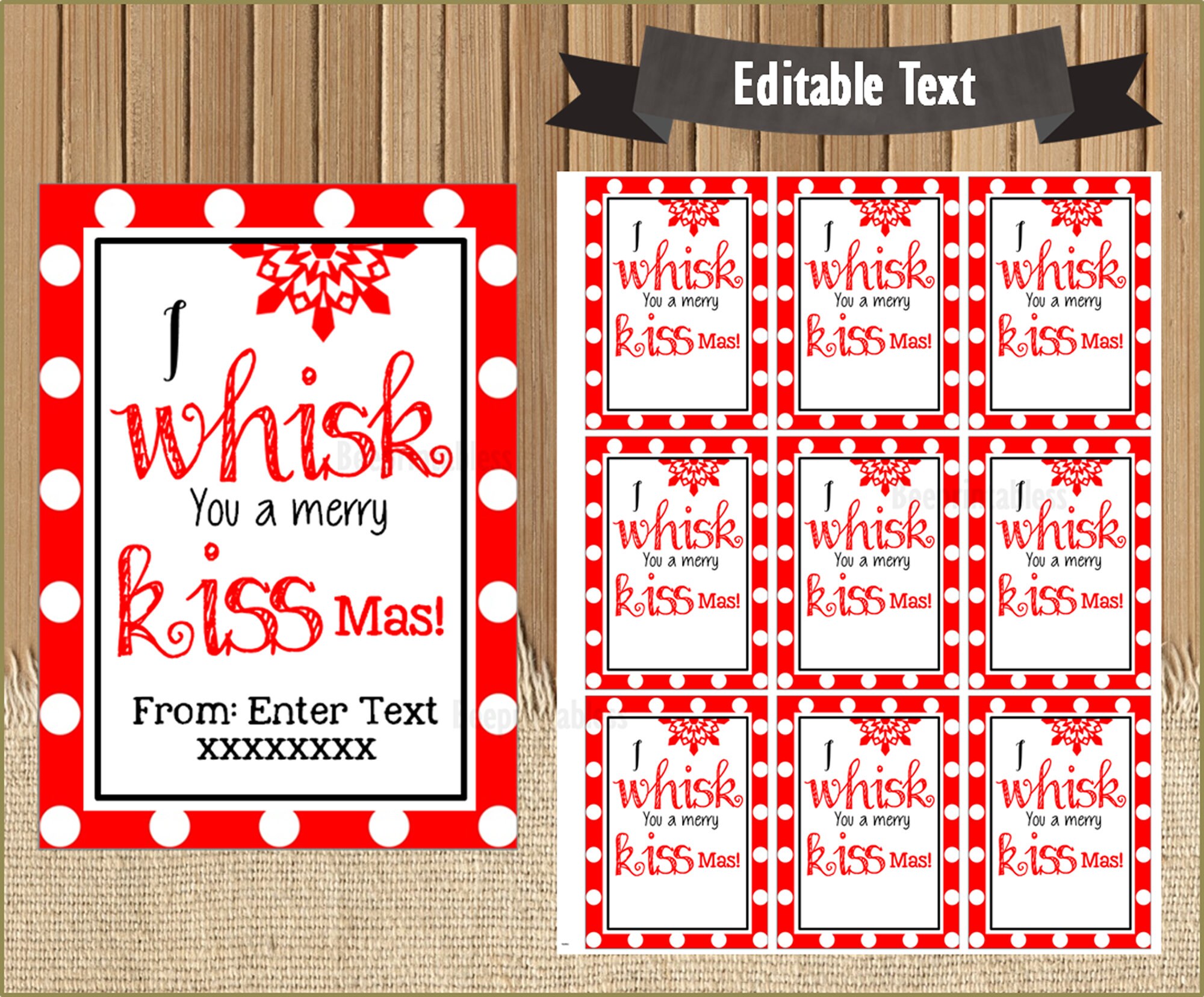 Printable We Whisk You a Merry Kissmas Tag Teacher (Download Now) - Etsy