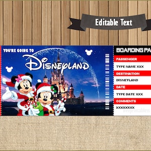 Biglietto per il viaggio a sorpresa di Natale a DisneyWorld, carta d'imbarco, file modificabile personalizzabile con Adobe Reader!